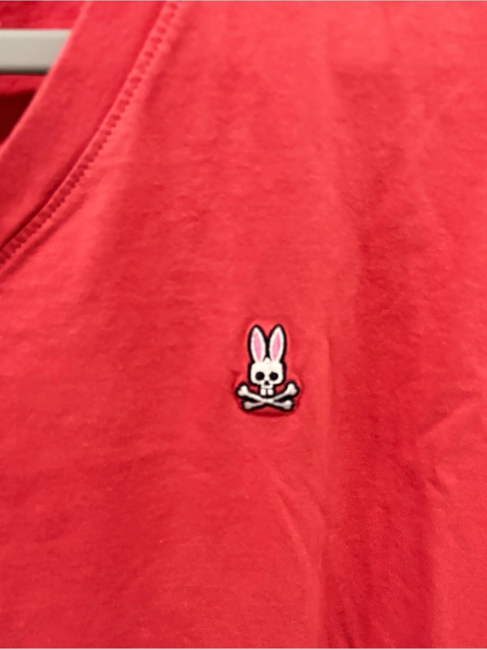 Psycho Bunny Men's Red V-Neck Tee with Embroidered Logo - Picture 3 of 6
